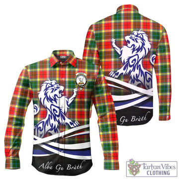 Gibson (Gibbs or Gibsone) Tartan Long Sleeve Button Up Shirt with Alba Gu Brath Regal Lion Emblem