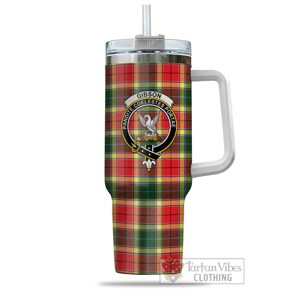 Tartan Vibes Clothing Gibsone (Gibson-Gibbs) Tartan and Family Crest Tumbler with Handle