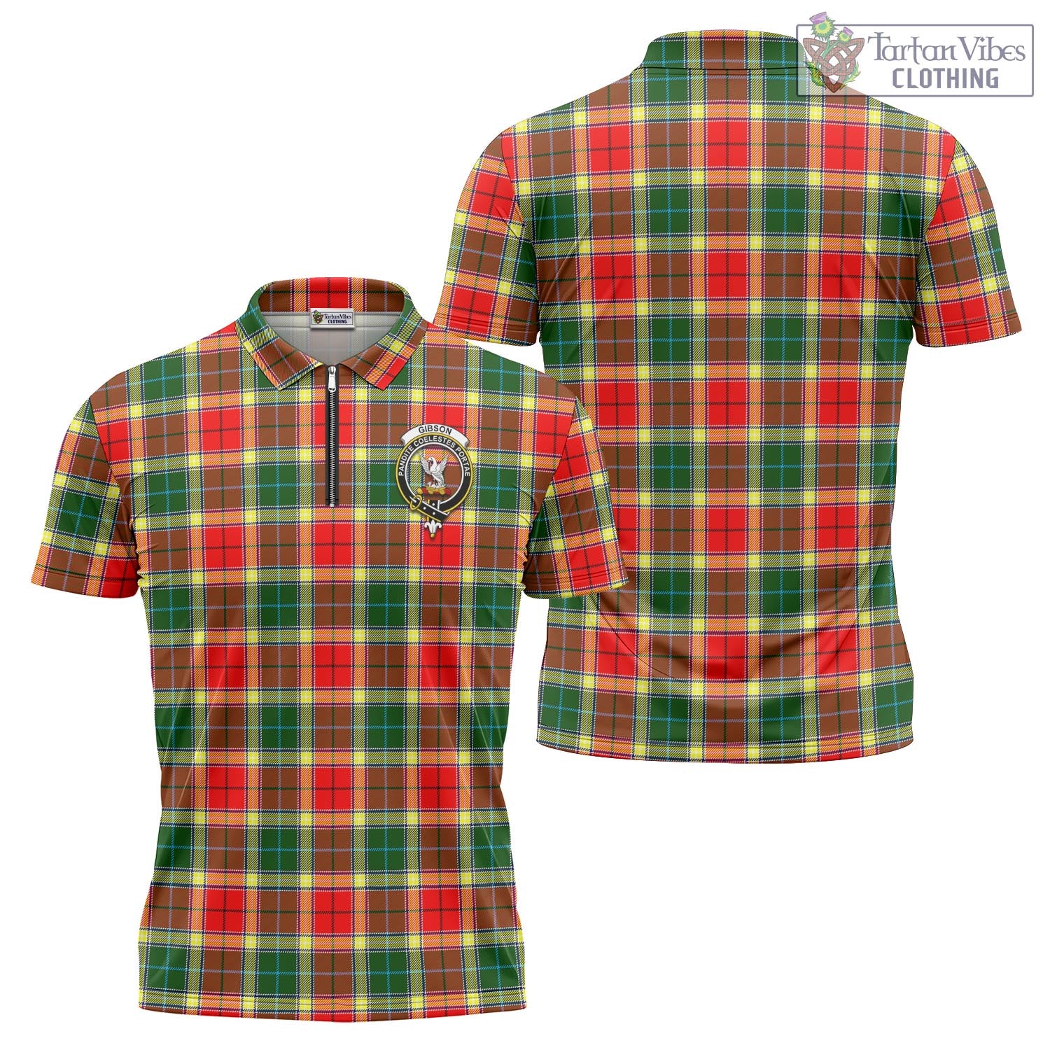 Tartan Vibes Clothing Gibsone (Gibson-Gibbs) Tartan Zipper Polo Shirt with Family Crest