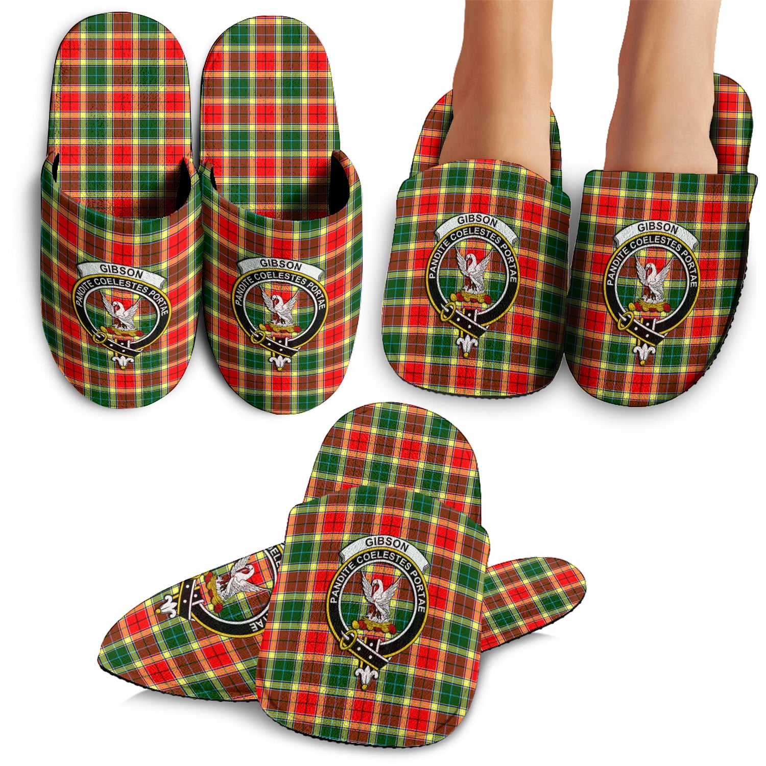 Gibsone (Gibson-Gibbs) Tartan Home Slippers with Family Crest - Tartanvibesclothing