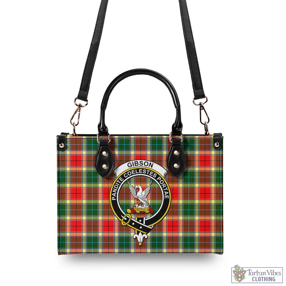 Tartan Vibes Clothing Gibsone (Gibson-Gibbs) Tartan Luxury Leather Handbags with Family Crest