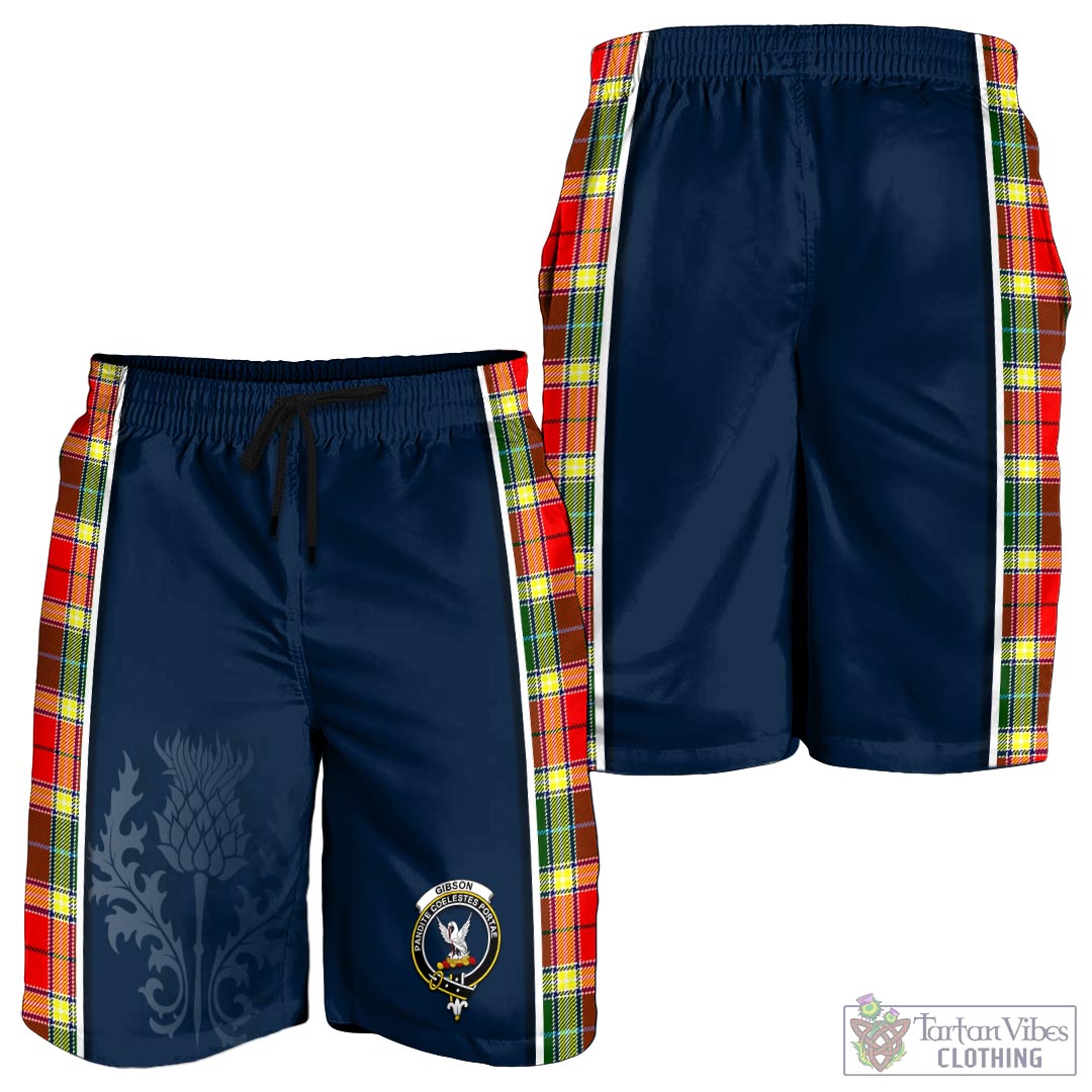 Tartan Vibes Clothing Gibsone (Gibson-Gibbs) Tartan Men's Shorts with Family Crest and Scottish Thistle Vibes Sport Style