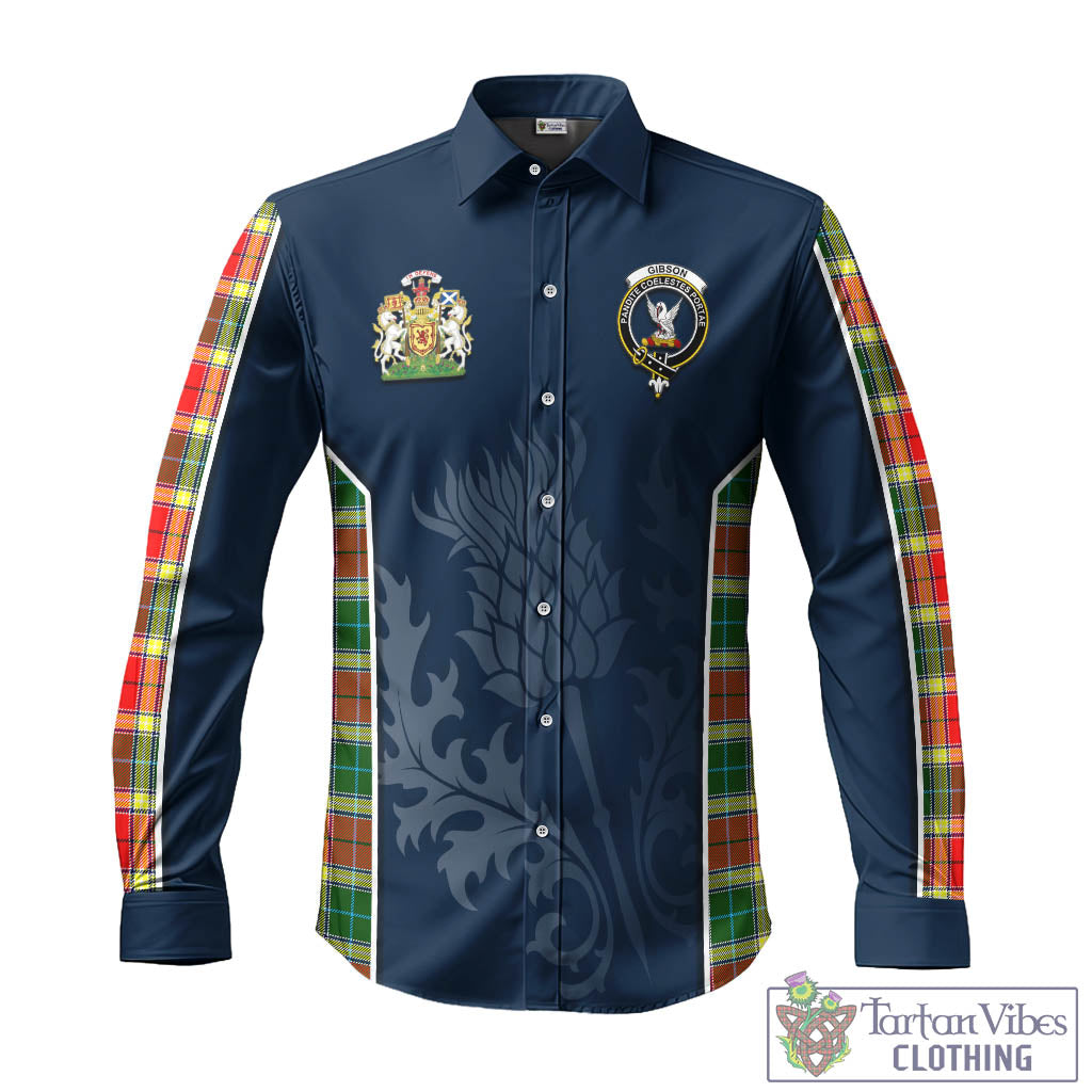 Tartan Vibes Clothing Gibsone (Gibson-Gibbs) Tartan Long Sleeve Button Up Shirt with Family Crest and Scottish Thistle Vibes Sport Style