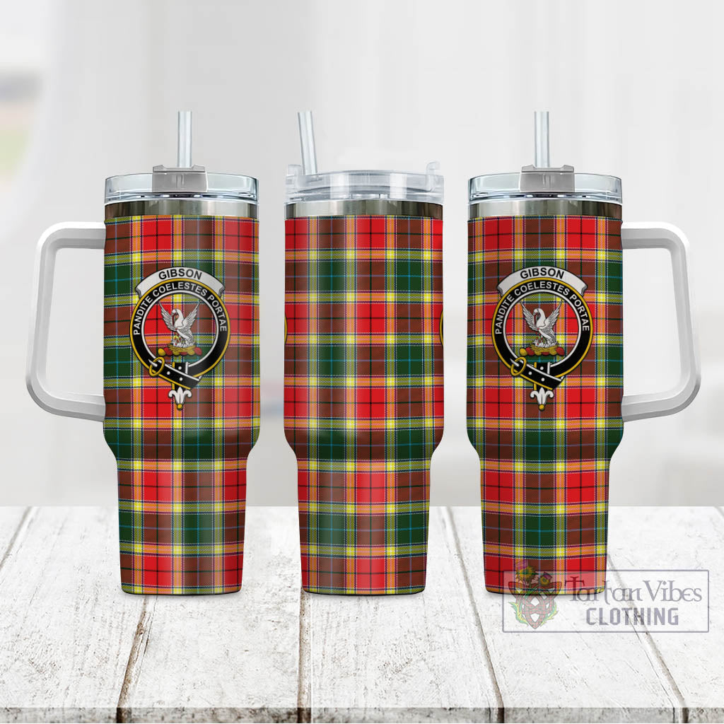 Tartan Vibes Clothing Gibsone (Gibson-Gibbs) Tartan and Family Crest Tumbler with Handle