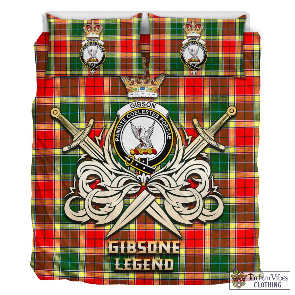 Tartan Vibes Clothing Gibsone (Gibson-Gibbs) Tartan Bedding Set with Clan Crest and the Golden Sword of Courageous Legacy