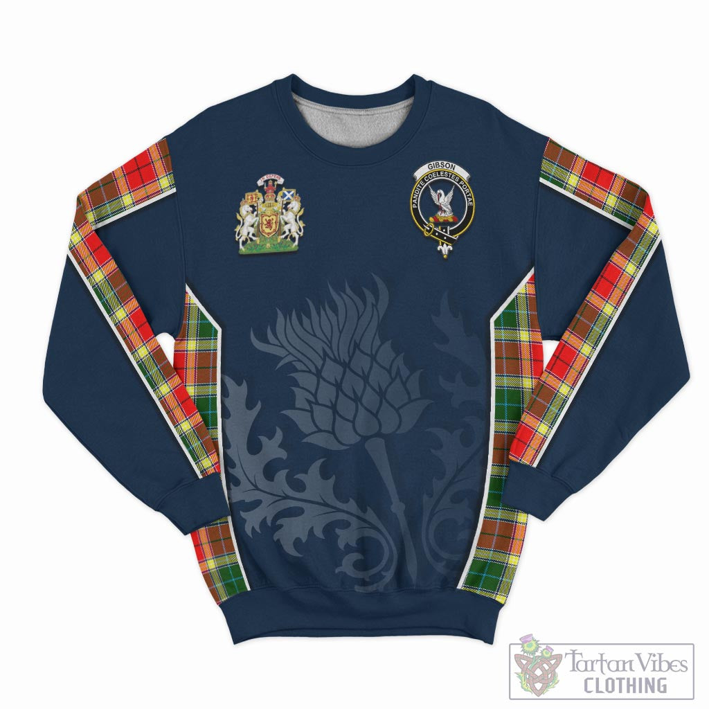 Tartan Vibes Clothing Gibsone (Gibson-Gibbs) Tartan Sweatshirt with Family Crest and Scottish Thistle Vibes Sport Style