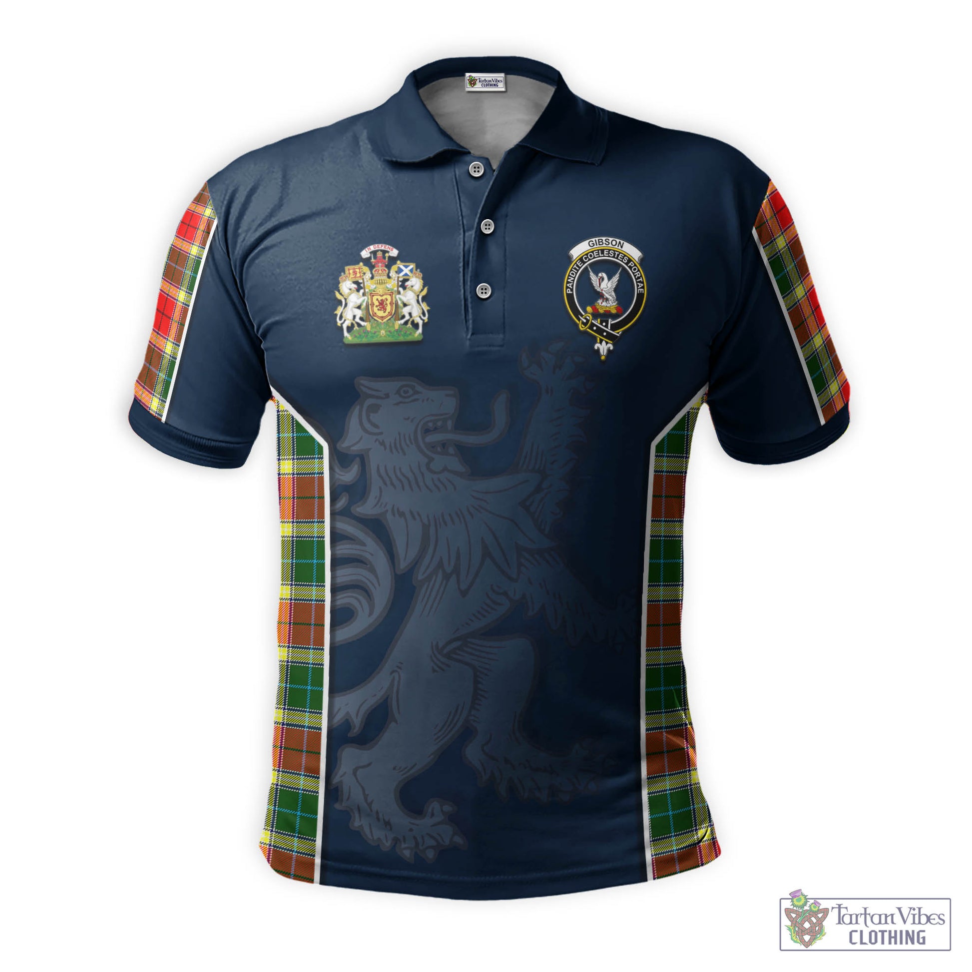 Tartan Vibes Clothing Gibsone (Gibson-Gibbs) Tartan Men's Polo Shirt with Family Crest and Lion Rampant Vibes Sport Style