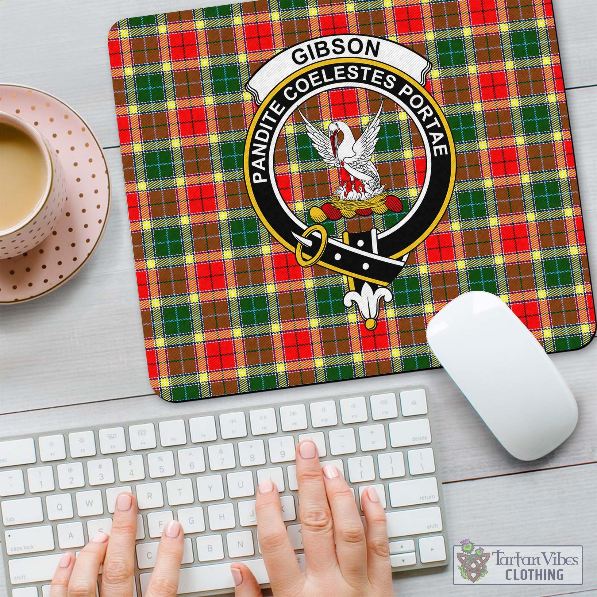 Tartan Vibes Clothing Gibsone (Gibson-Gibbs) Tartan Mouse Pad with Family Crest