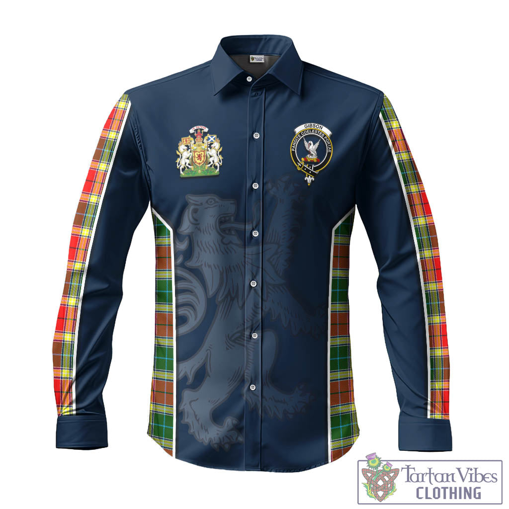 Tartan Vibes Clothing Gibsone (Gibson-Gibbs) Tartan Long Sleeve Button Up Shirt with Family Crest and Lion Rampant Vibes Sport Style