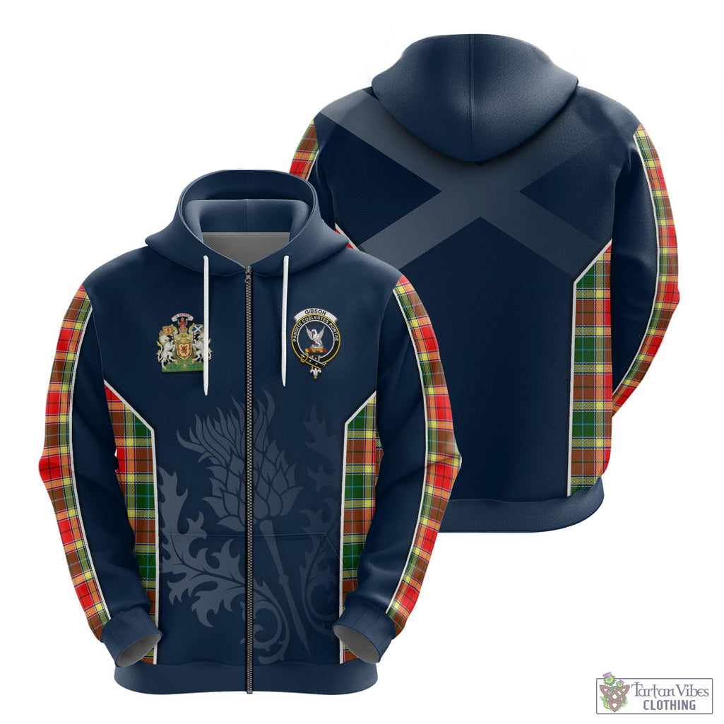 Tartan Vibes Clothing Gibsone (Gibson-Gibbs) Tartan Hoodie with Family Crest and Scottish Thistle Vibes Sport Style