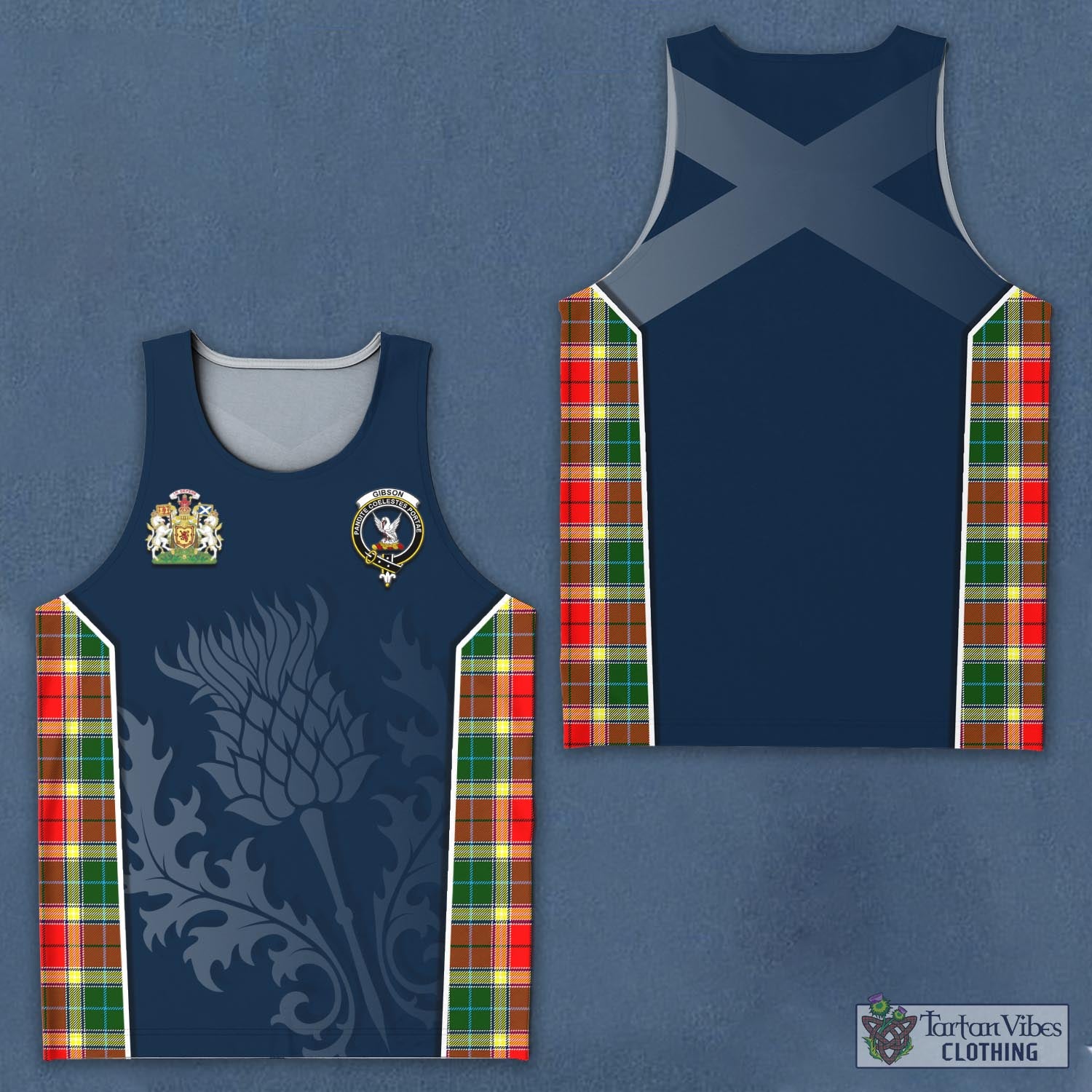 Tartan Vibes Clothing Gibsone (Gibson-Gibbs) Tartan Men's Tanks Top with Family Crest and Scottish Thistle Vibes Sport Style