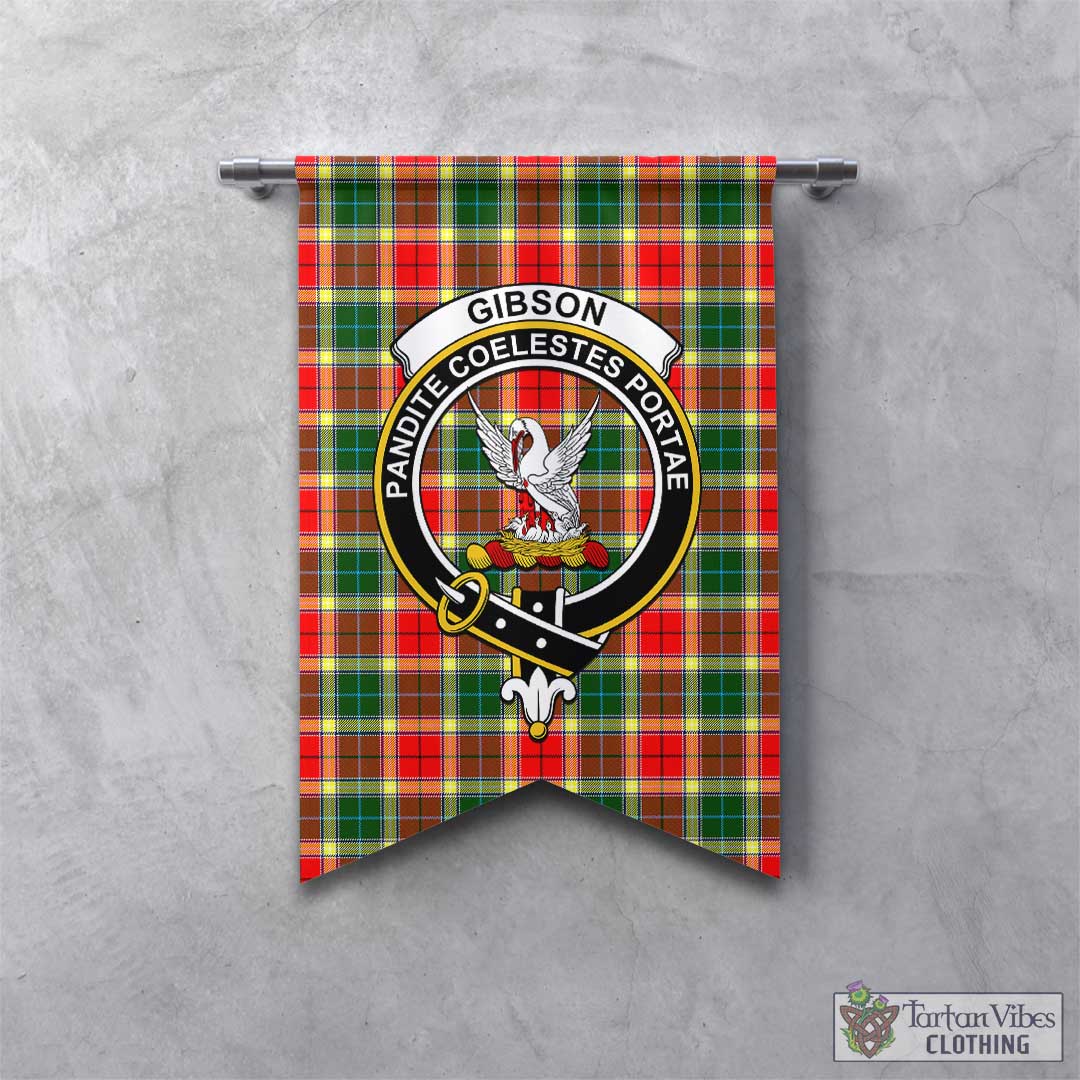 Tartan Vibes Clothing Gibsone (Gibson-Gibbs) Tartan Gonfalon, Tartan Banner with Family Crest