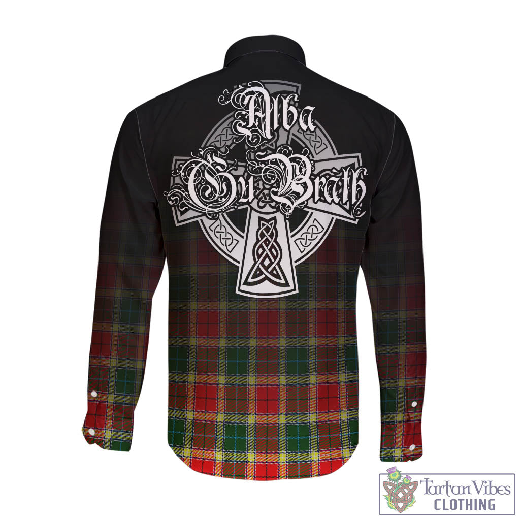 Tartan Vibes Clothing Gibsone (Gibson-Gibbs) Tartan Long Sleeve Button Up Featuring Alba Gu Brath Family Crest Celtic Inspired