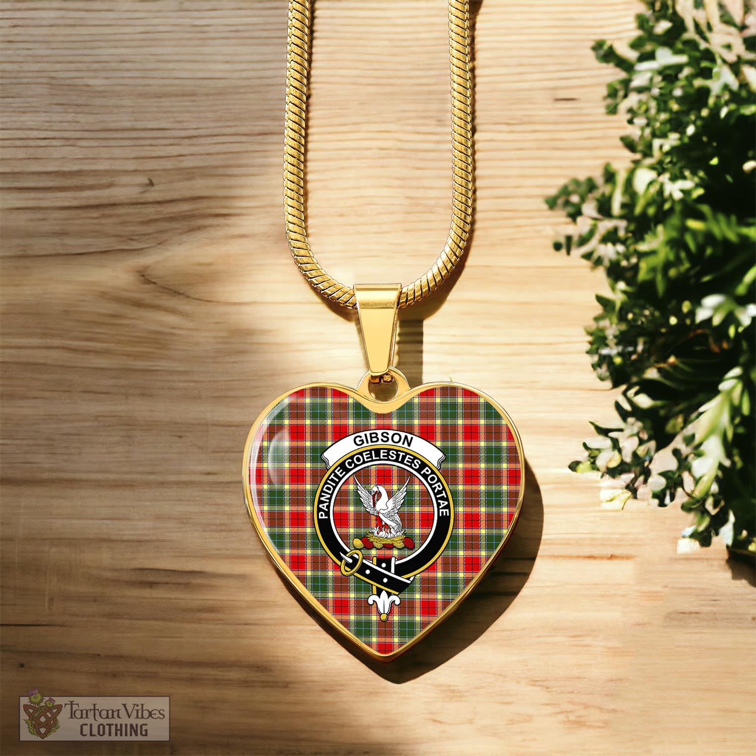 Tartan Vibes Clothing Gibsone (Gibson-Gibbs) Tartan Heart Necklace with Family Crest