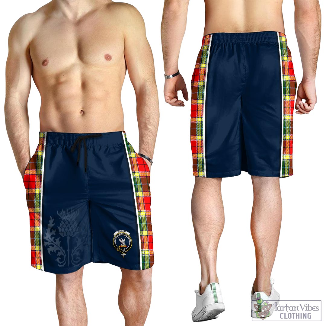 Tartan Vibes Clothing Gibsone (Gibson-Gibbs) Tartan Men's Shorts with Family Crest and Scottish Thistle Vibes Sport Style