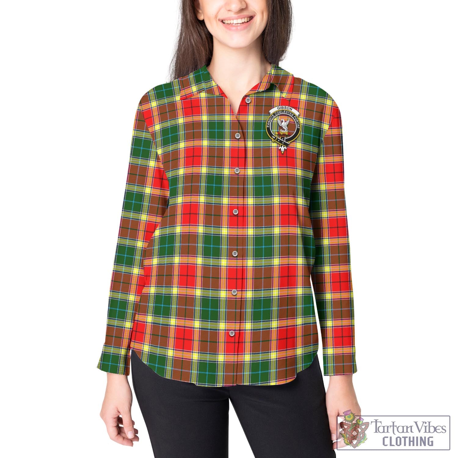 Tartan Vibes Clothing Gibsone (Gibson-Gibbs) Tartan Womens Casual Shirt with Family Crest