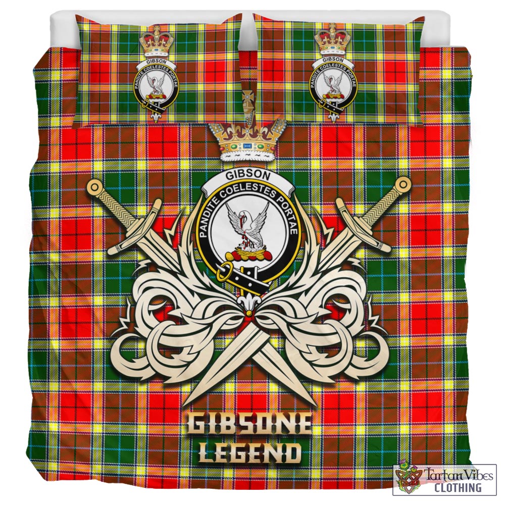 Tartan Vibes Clothing Gibsone (Gibson-Gibbs) Tartan Bedding Set with Clan Crest and the Golden Sword of Courageous Legacy