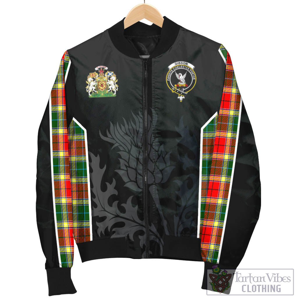 Tartan Vibes Clothing Gibsone (Gibson-Gibbs) Tartan Bomber Jacket with Family Crest and Scottish Thistle Vibes Sport Style