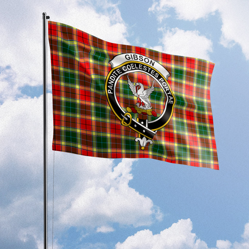 Gibson (Gibbs or Gibsone) Tartan Flag with Family Crest House Flag (Horizontal) - Tartan Vibes Clothing