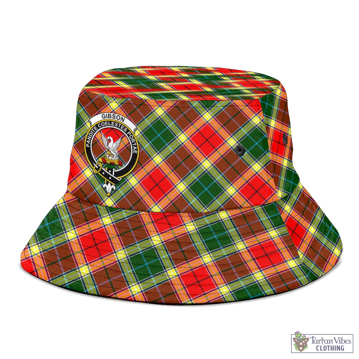 Tartan Vibes Clothing Gibsone (Gibson-Gibbs) Tartan Bucket Hat with Family Crest