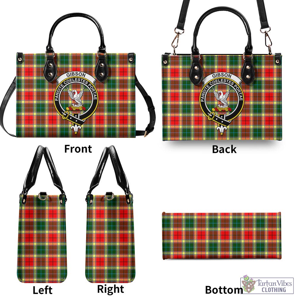 Tartan Vibes Clothing Gibsone (Gibson-Gibbs) Tartan Luxury Leather Handbags with Family Crest