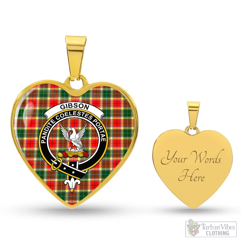 Tartan Vibes Clothing Gibsone (Gibson-Gibbs) Tartan Heart Necklace with Family Crest