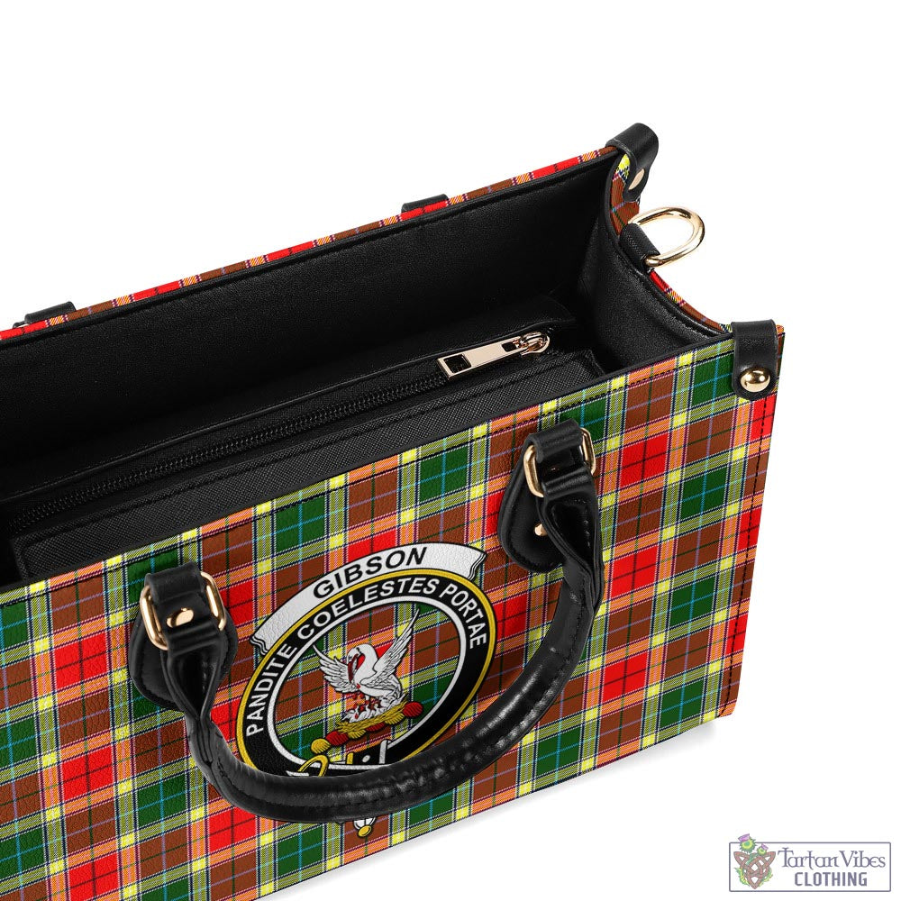 Tartan Vibes Clothing Gibsone (Gibson-Gibbs) Tartan Luxury Leather Handbags with Family Crest