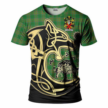 Giggins Irish Tartan T-Shirt with Coat of Arms Celtic Wolf Style