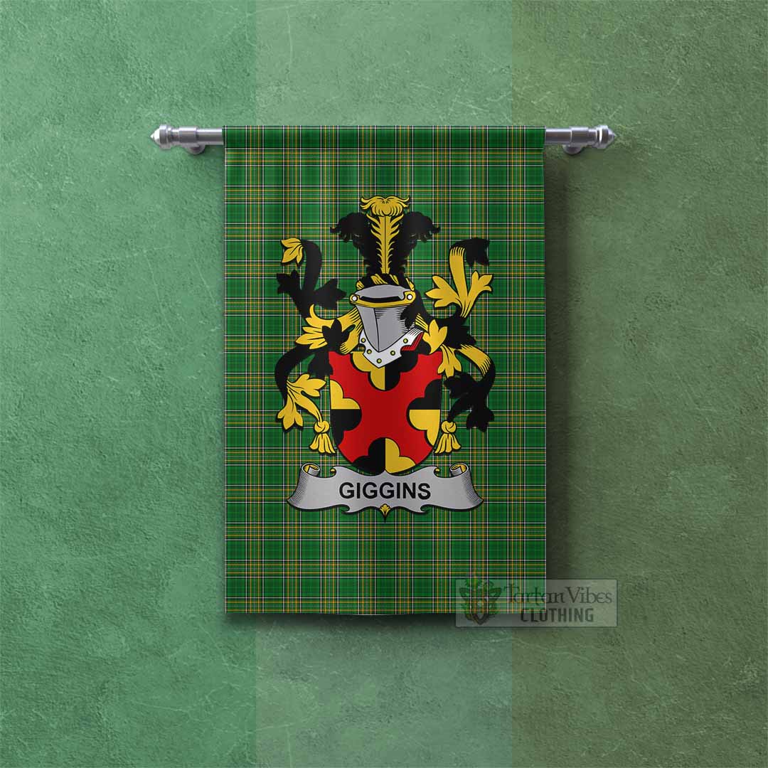 Giggins Irish Clan Tartan Gonfalon, Tartan Banner with Coat of Arms Rectangle - Tartan Vibes Clothing