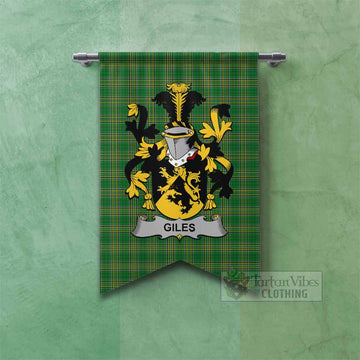 Giles Irish Clan Tartan Gonfalon, Tartan Banner with Coat of Arms Fishtail - Tartan Vibes Clothing