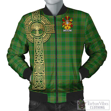 Gillen Irish Clan Tartan Bomber Jacket with Coat of Arms Celtic Tree of Life Style