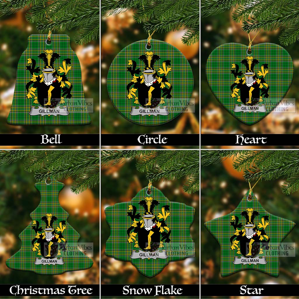 Tartan Vibes Clothing Gillman Irish Clan Tartan Christmas Ceramic Ornament with Coat of Arms