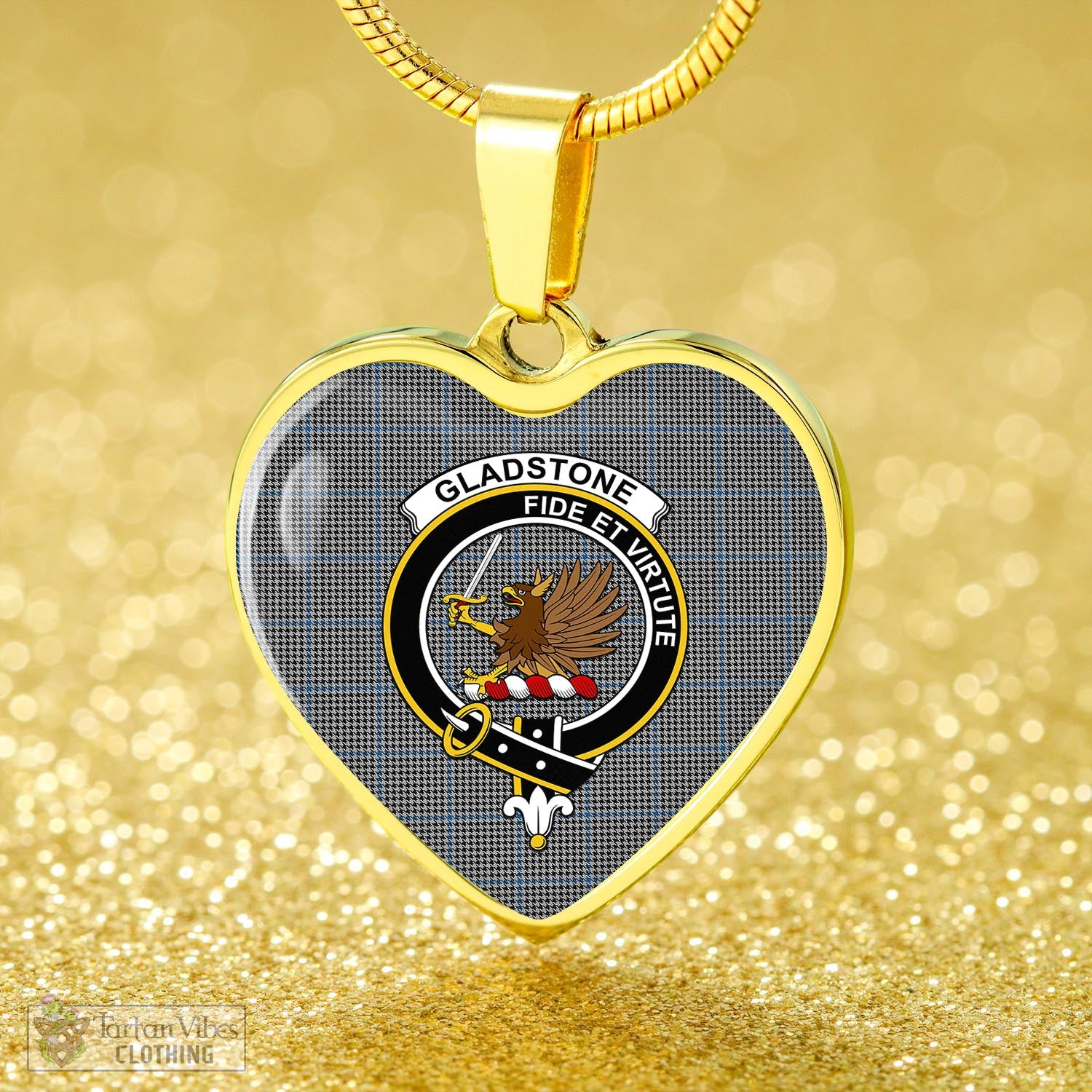 Tartan Vibes Clothing Gladstone Tartan Heart Necklace with Family Crest