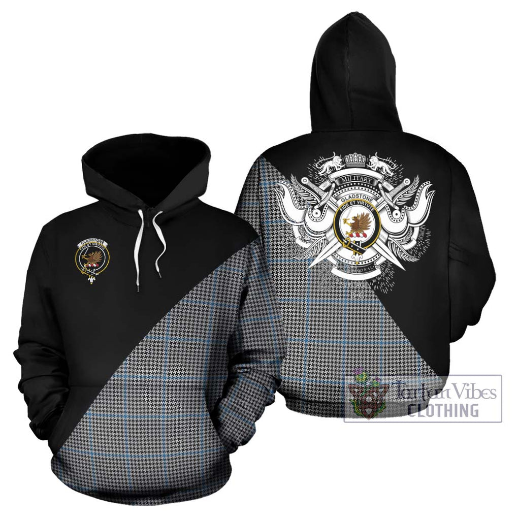 Gladstone Tartan Hoodie with Family Crest and Military Logo Style Zip Hoodie - Tartanvibesclothing Shop