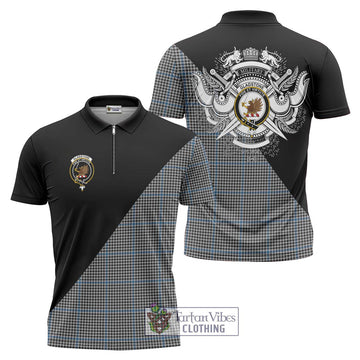 Gladstone Tartan Zipper Polo Shirt with Family Crest and Military Logo Style