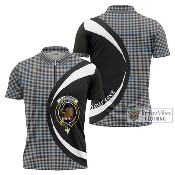 Gladstone Tartan Zipper Polo Shirt with Family Crest Circle Style