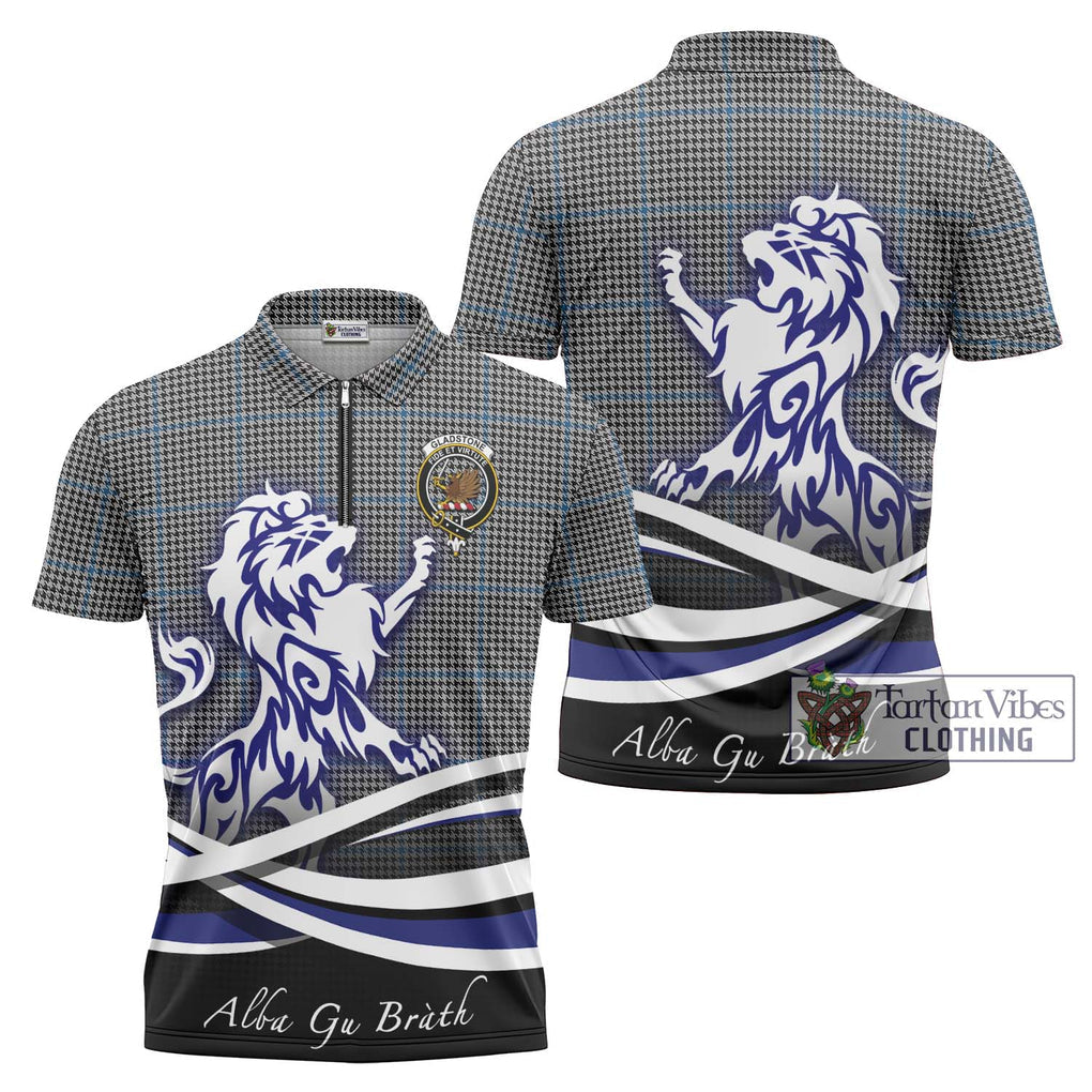 Gladstone Tartan Zipper Polo Shirt with Alba Gu Brath Regal Lion Emblem Unisex - Tartanvibesclothing Shop