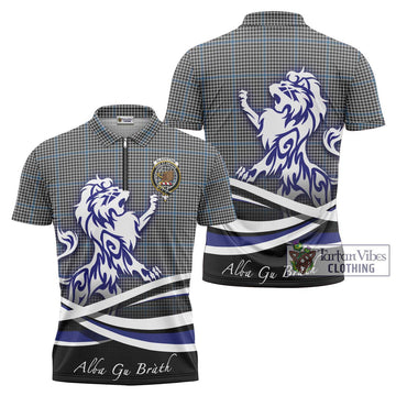 Gladstone Tartan Zipper Polo Shirt with Alba Gu Brath Regal Lion Emblem