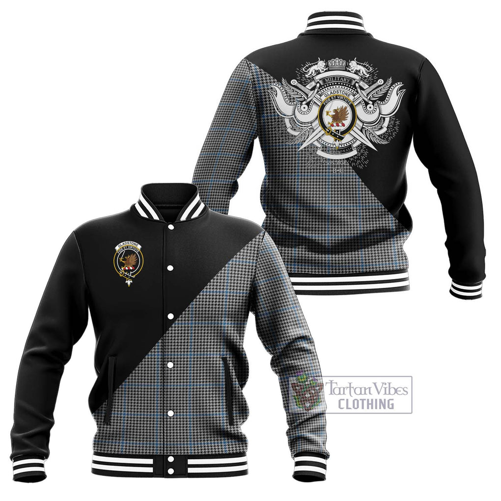 Gladstone Tartan Baseball Jacket with Family Crest and Military Logo Style Unisex - Tartanvibesclothing Shop