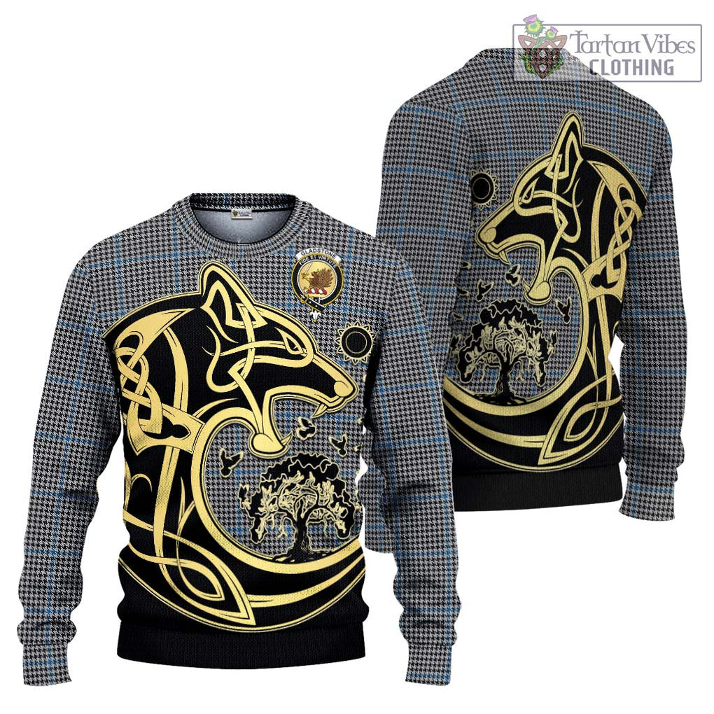 Gladstone Tartan Knitted Sweater with Family Crest Celtic Wolf Style Unisex - Tartan Vibes Clothing