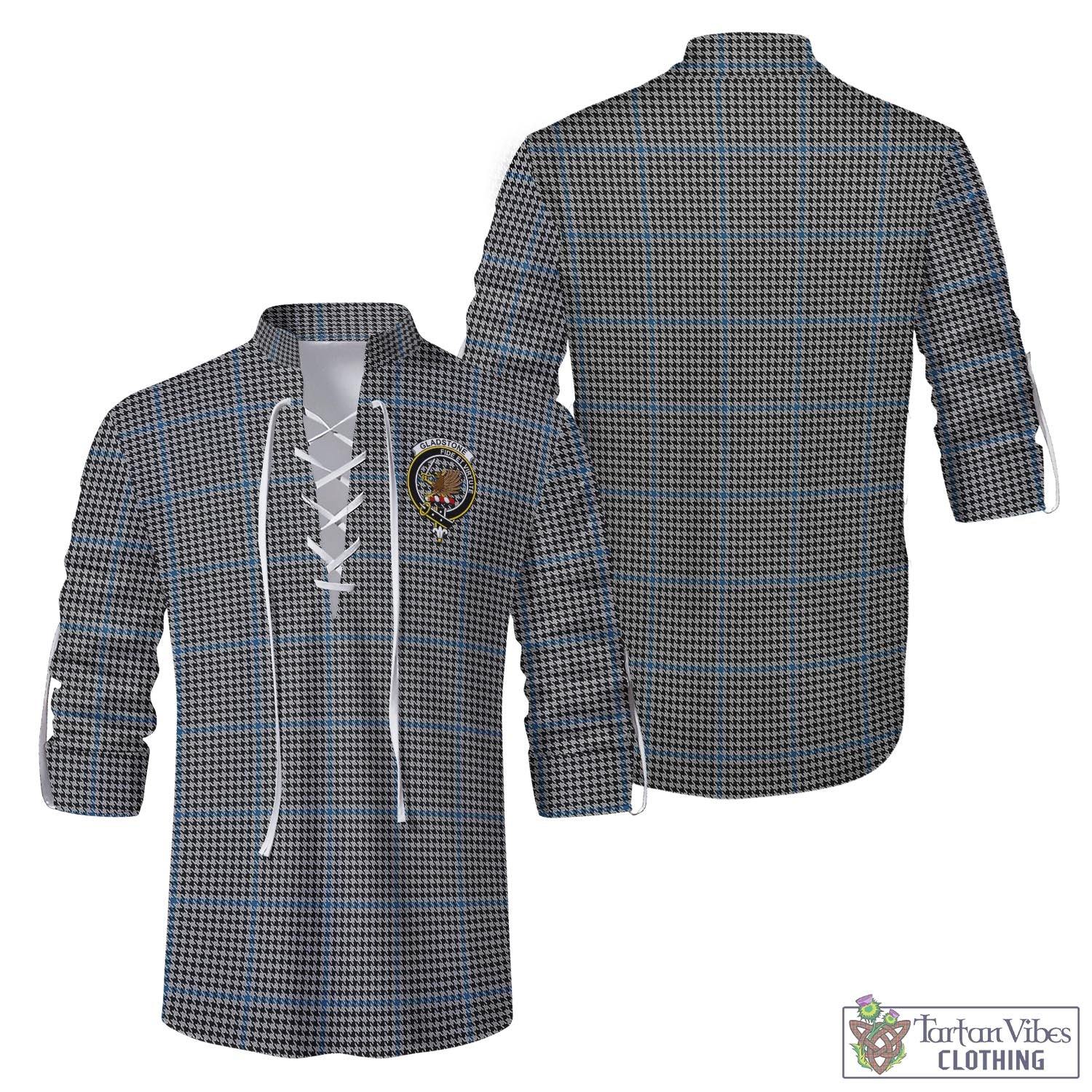 Tartan Vibes Clothing Gladstone Tartan Men's Scottish Traditional Jacobite Ghillie Kilt Shirt with Family Crest