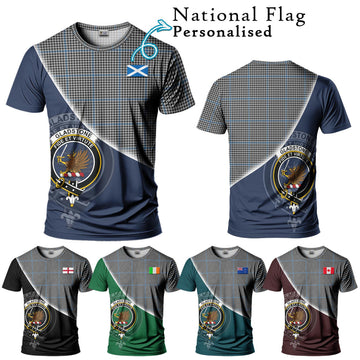 Gladstone Tartan T-Shirt with Personalised National Flag and Family Crest Half Style