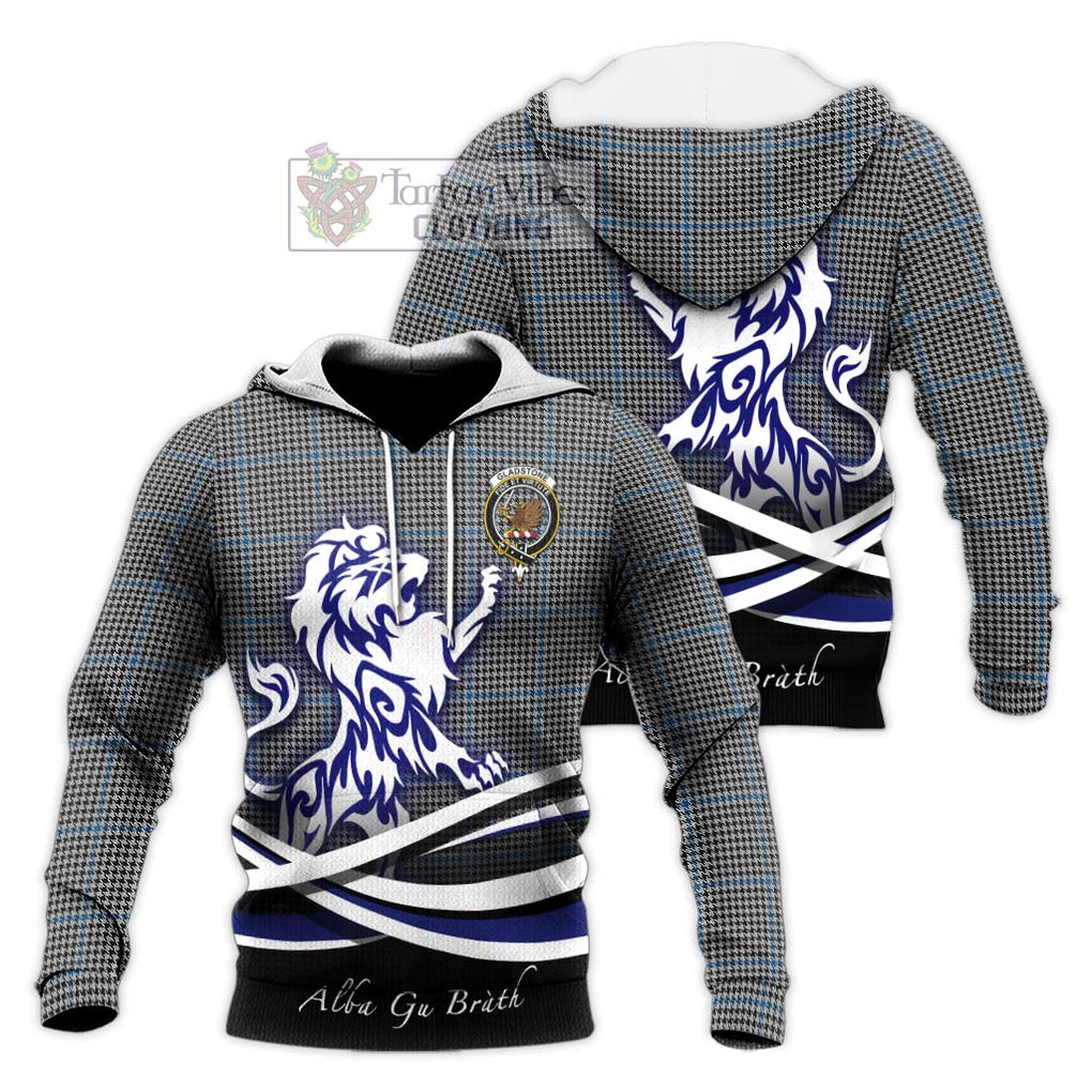 Gladstone Tartan Knitted Hoodie with Alba Gu Brath Regal Lion Emblem Unisex Knitted Pullover Hoodie - Tartanvibesclothing Shop