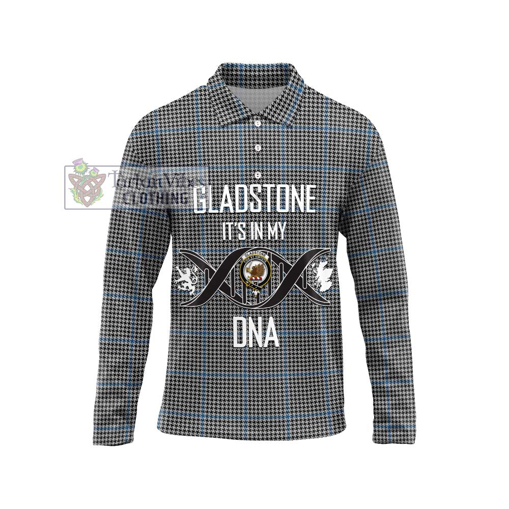 Gladstone Tartan Long Sleeve Polo Shirt with Family Crest DNA In Me Style Unisex - Tartanvibesclothing Shop