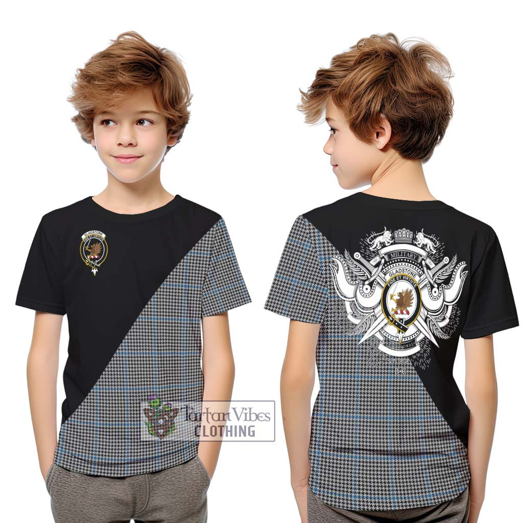 Gladstone Tartan Kid T-Shirt with Family Crest and Military Logo Style Youth XL Size14 - Tartanvibesclothing Shop