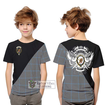 Gladstone Tartan Kid T-Shirt with Family Crest and Military Logo Style