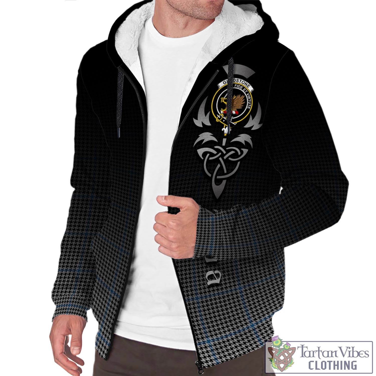 Tartan Vibes Clothing Gladstone Tartan Sherpa Hoodie Featuring Alba Gu Brath Family Crest Celtic Inspired