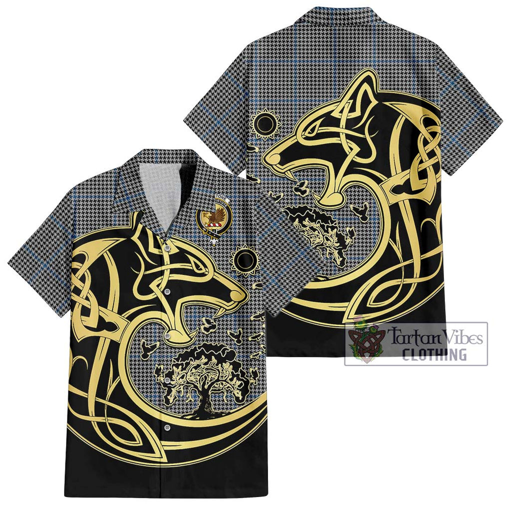 Gladstone Tartan Short Sleeve Button Shirt with Family Crest Celtic Wolf Style Kid - Tartan Vibes Clothing