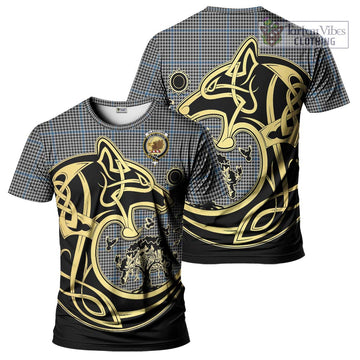 Gladstone Tartan T-Shirt with Family Crest Celtic Wolf Style