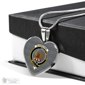 Gladstone Tartan Heart Necklace with Family Crest